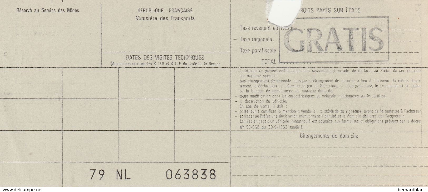 CARTE GRISE - RECIPISSE DE DECLARATION - FISCAL - FISCAUX - VOITURE  PEUGEOT - Voitures