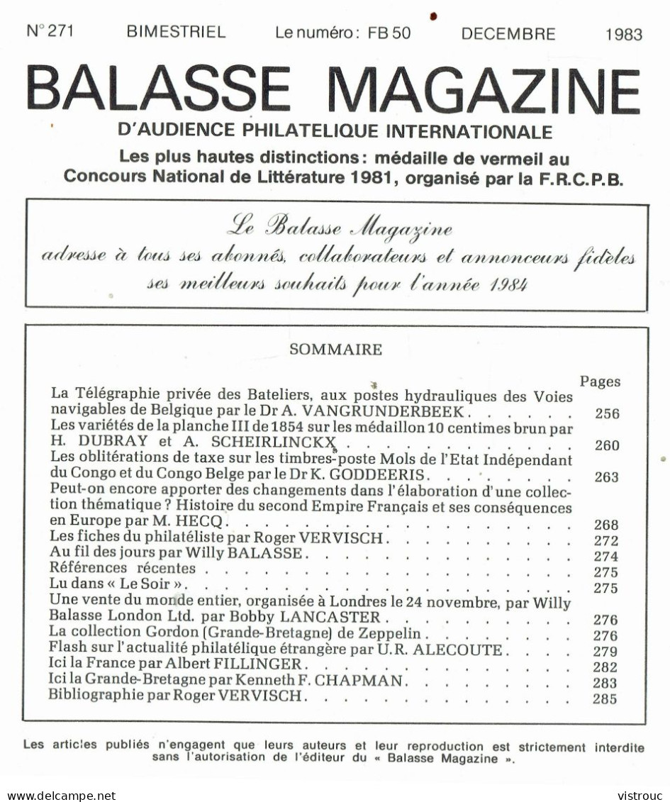 " Magazine BALASSE N° 271" - 1983 - Table Des Matière En Scan 3. - Thématiques