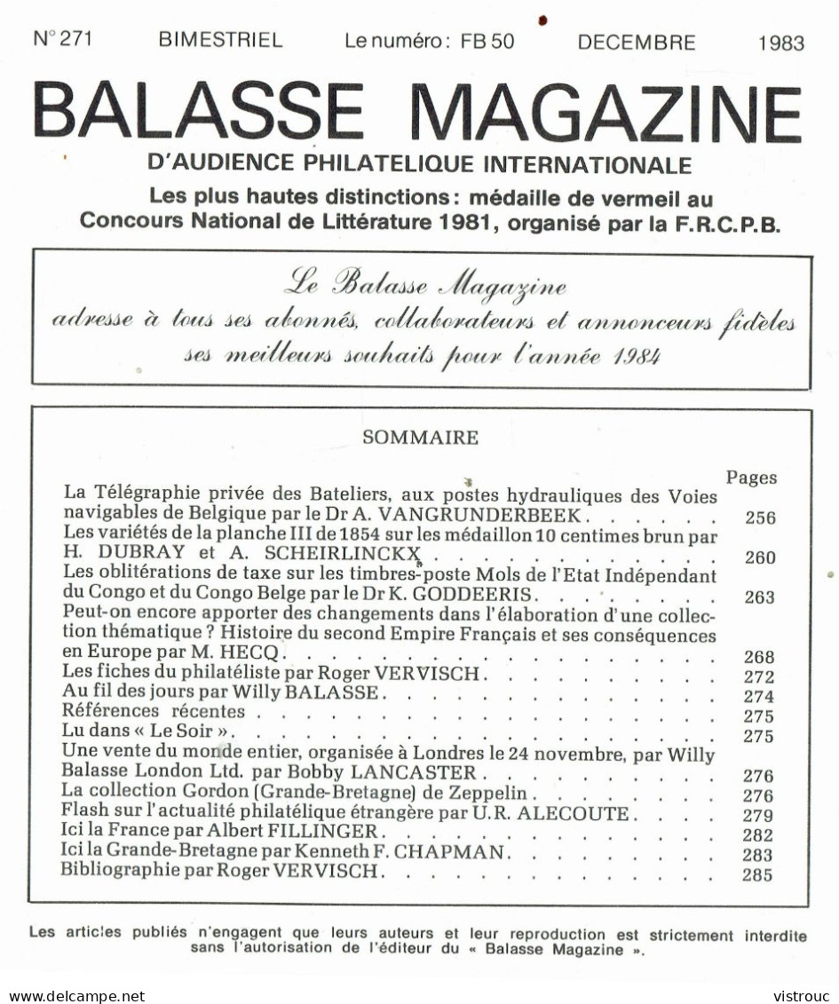 " Magazine BALASSE N° 271" - 1983 - Table Des Matière En Scan 3. - Temas
