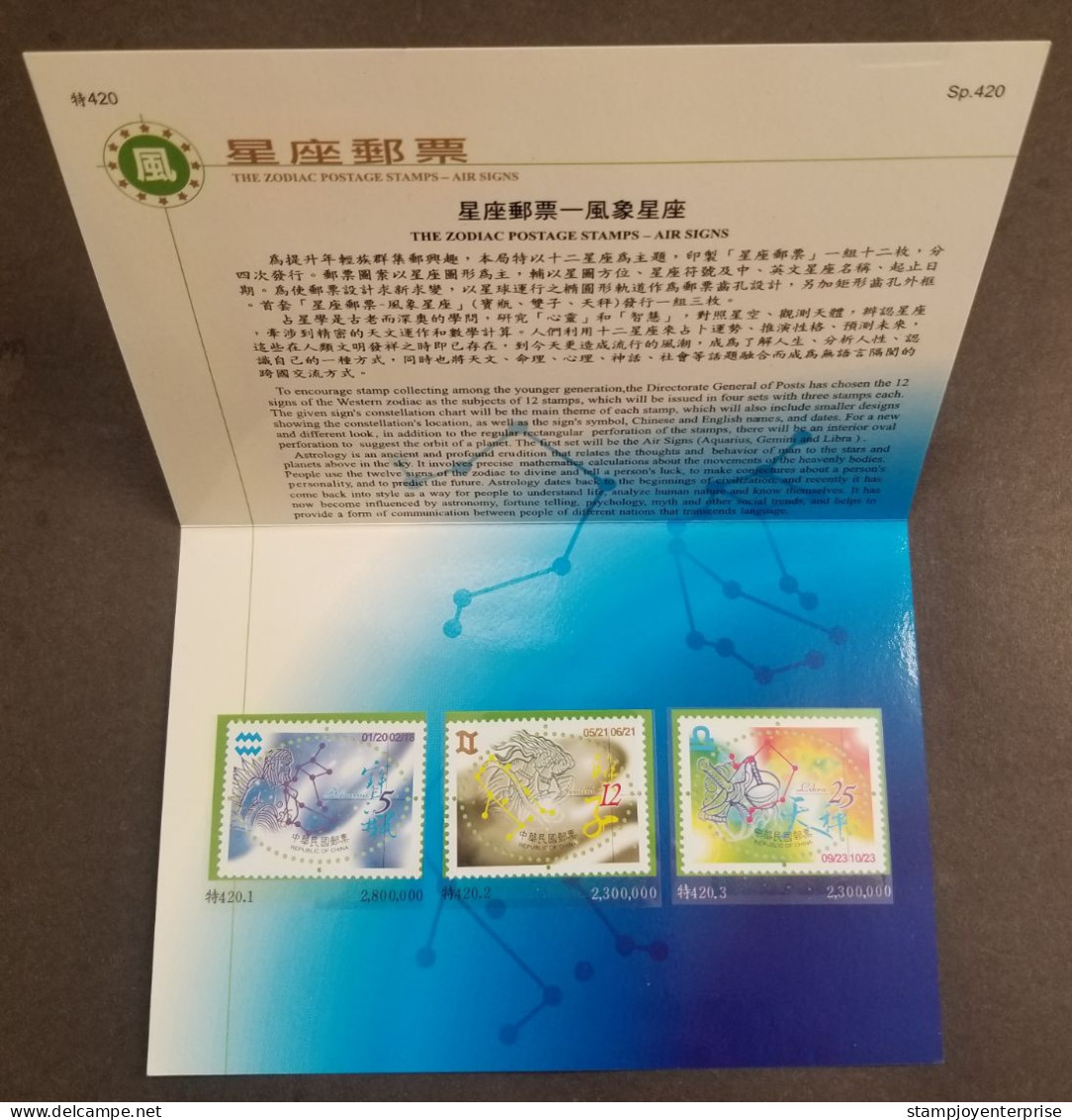 Taiwan The Zodiac Air Signs 2001 Constellations (p.pack) MNH - Neufs