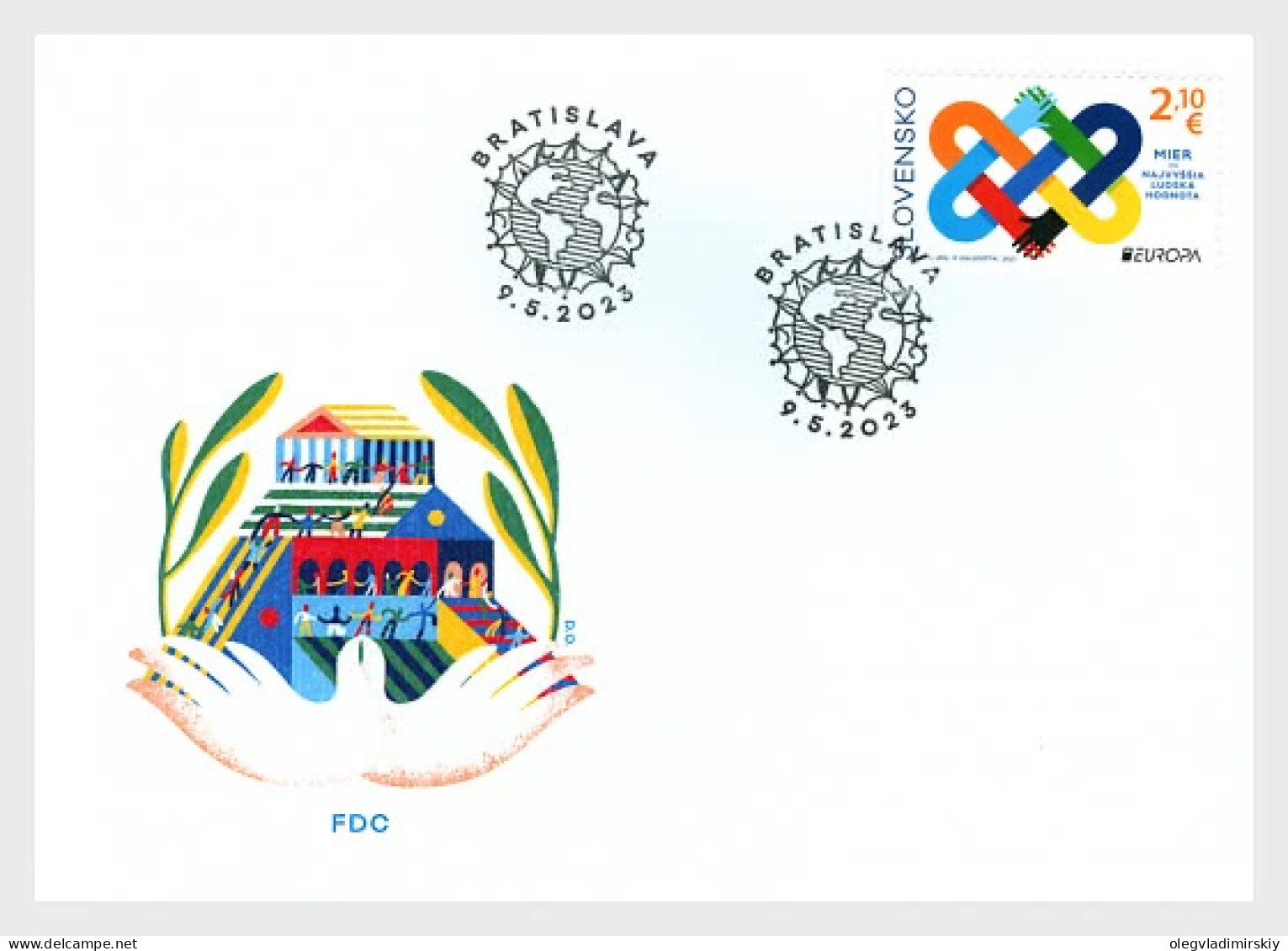 Slovakia 2023 Europa CEPT Peace FDC - Hojas Bloque