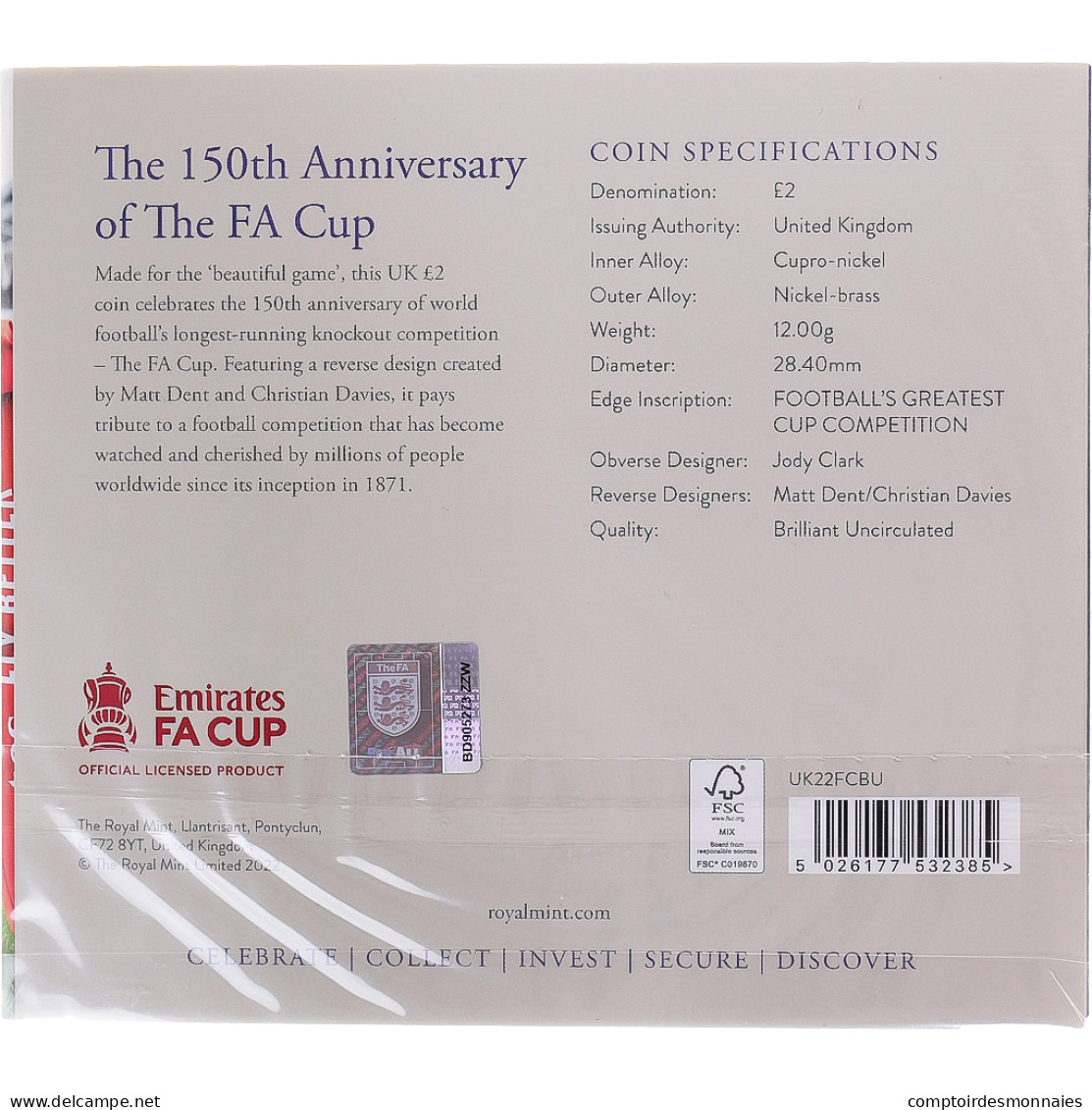 Monnaie, Royaume-Uni, 2 Pounds, 2022, The FA Cup.BU, FDC, BI-Metal /Nibr/Cuni - Maundy Sets & Commémoratives