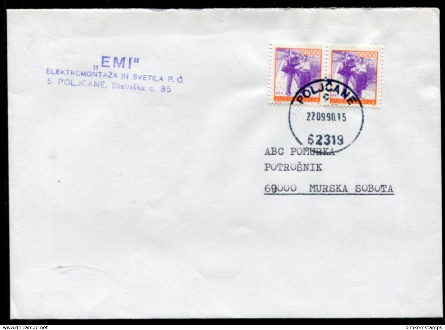 YUGOSLAVIA 1990 Cover Franked With Postal Services 10000 D X 2. Michel 2389A - Covers & Documents