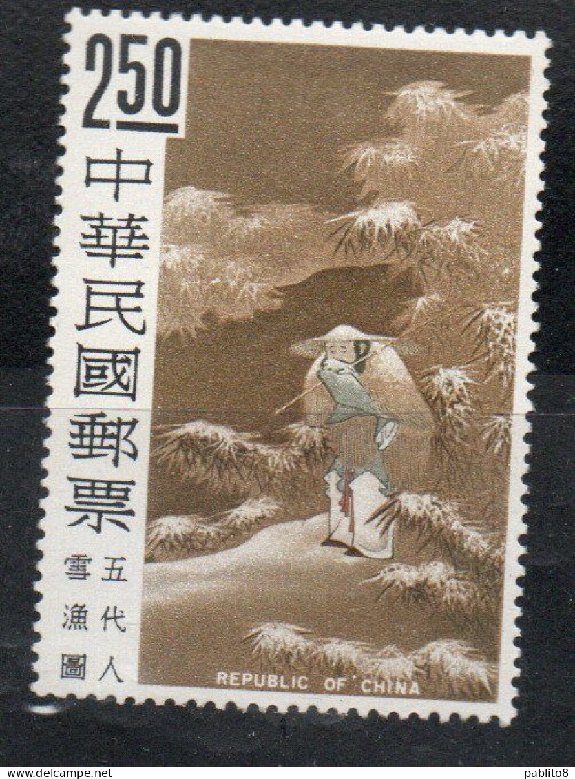 CHINA REPUBLIC CINA TAIWAN FORMOSA 1966 PAINTINGS FROM PALACE MUSEUM FISHING ON A SNOWY DAY FIVE DYNASTIES 2.50$ MNH - Ongebruikt
