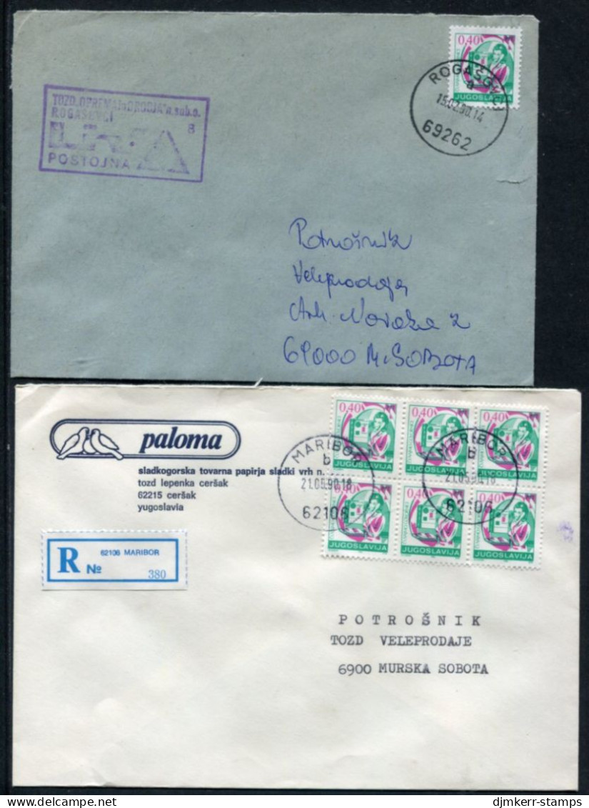 YUGOSLAVIA 1990 Registered And Normal Covers Franked With Revalued Postal Services 0.40 D X 6 And Singly. Michel  2397 - Lettres & Documents