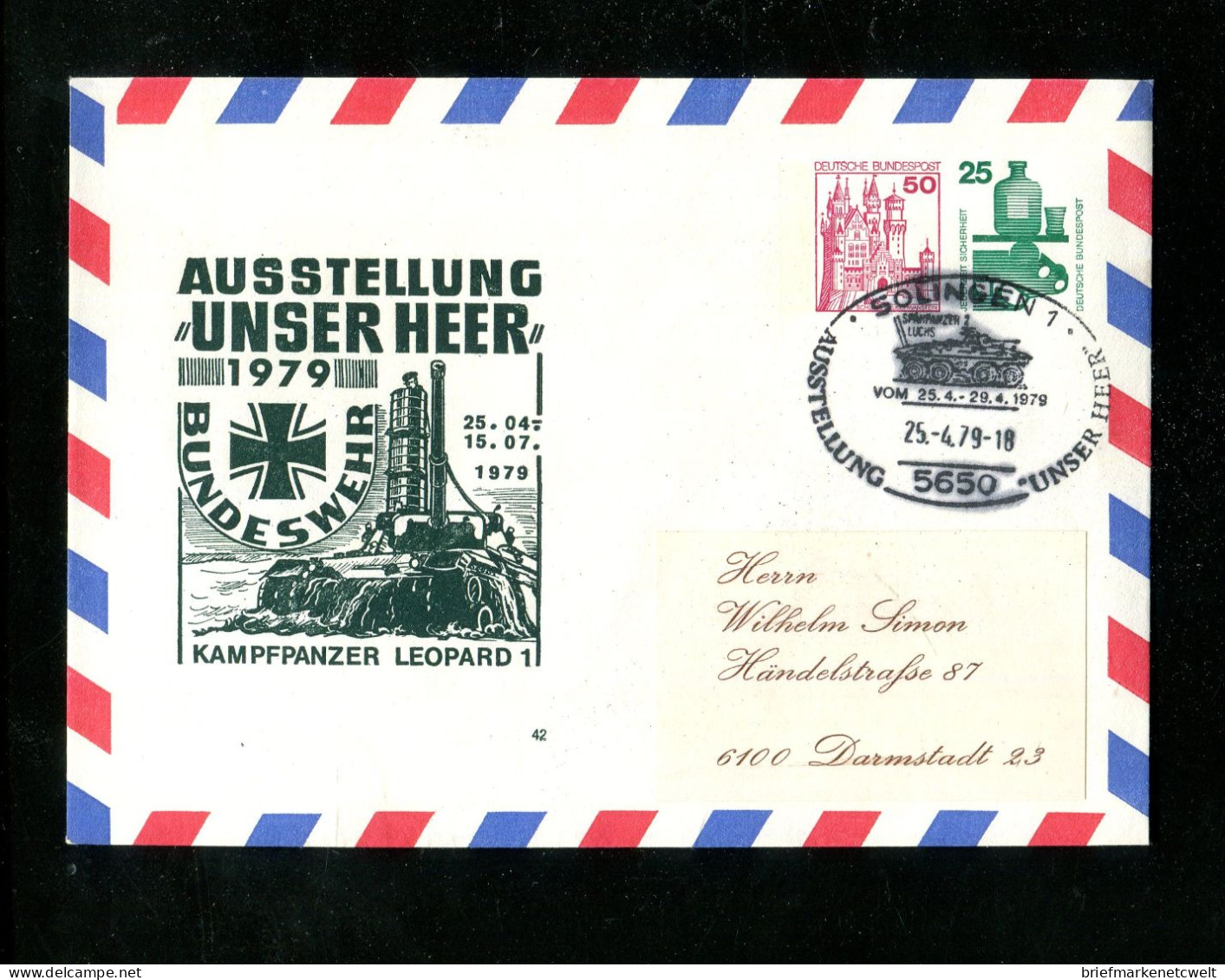 "BUNDESREPUBLIK DEUTSCHLAND" 1979, Privatganzsachenumschlag "BUNDESWEHR, UNSER HEER" SSt. "Solingen" (17289) - Private Covers - Used