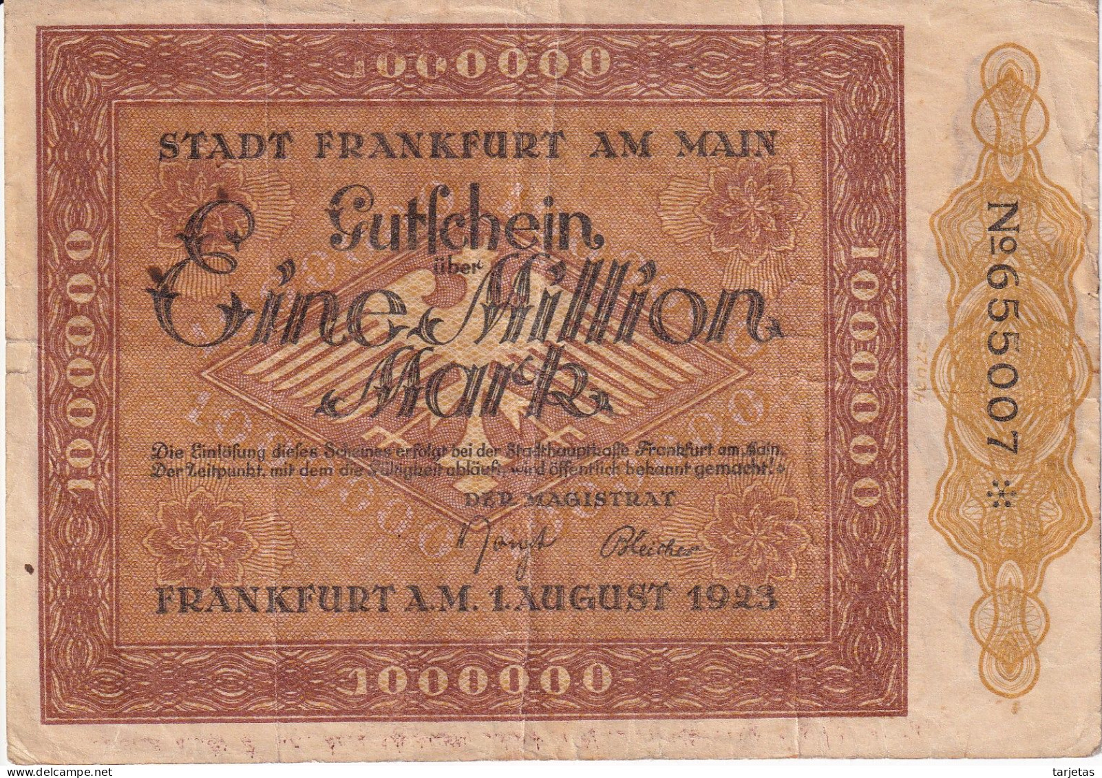 BILLETE DE ALEMANIA DE 1000000 MARK DEL AÑO 1923 (BANKNOTE) - 1 Miljoen Mark