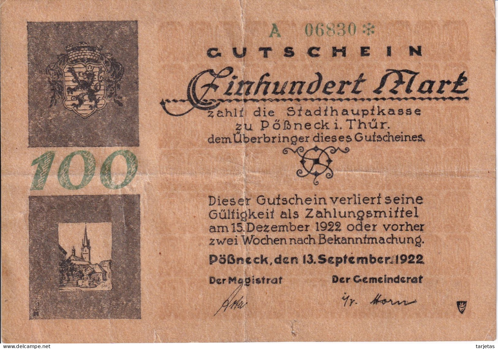 BILLETE DE ALEMANIA DE 100 MARK DEL AÑO 1922 (BANKNOTE) MUY RARO - 100 Mark