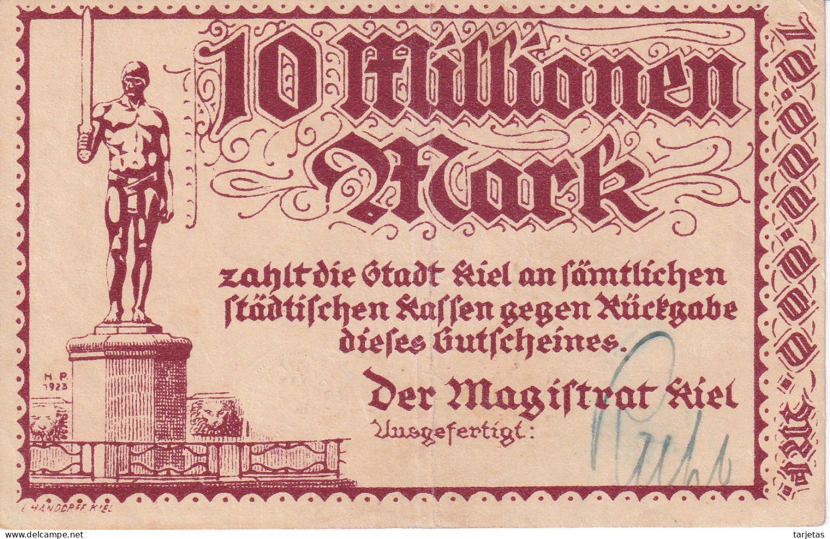 BILLETE DE ALEMANIA DE 10000000 MARK DEL AÑO 1923 (BANKNOTE) RARO - 10 Mio. Mark