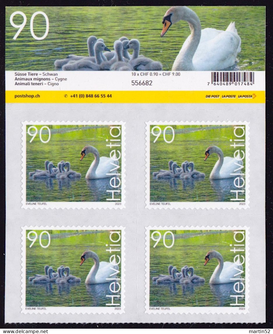 Schweiz Suisse 2023: Schwan Cygne Cigno Swan (Cignus Albus) Block Mit "Header" Selbstklebend Autocollant Self-adhesive - Swans