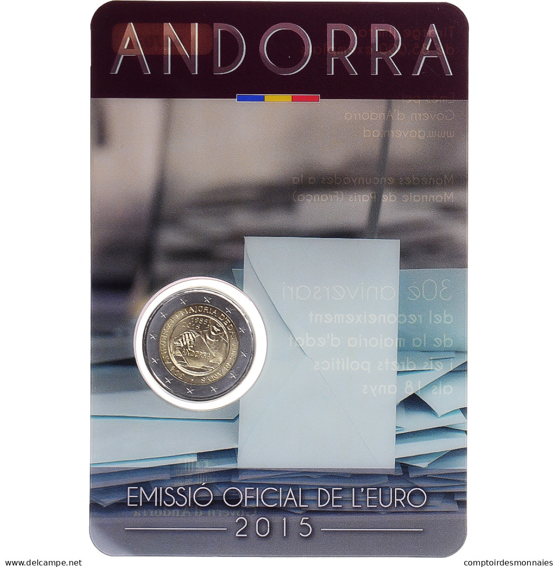 Andorre, 2 Euro, Majorité à 18 Ans, 2015, Monnaie De Paris, BU, FDC - Andorra