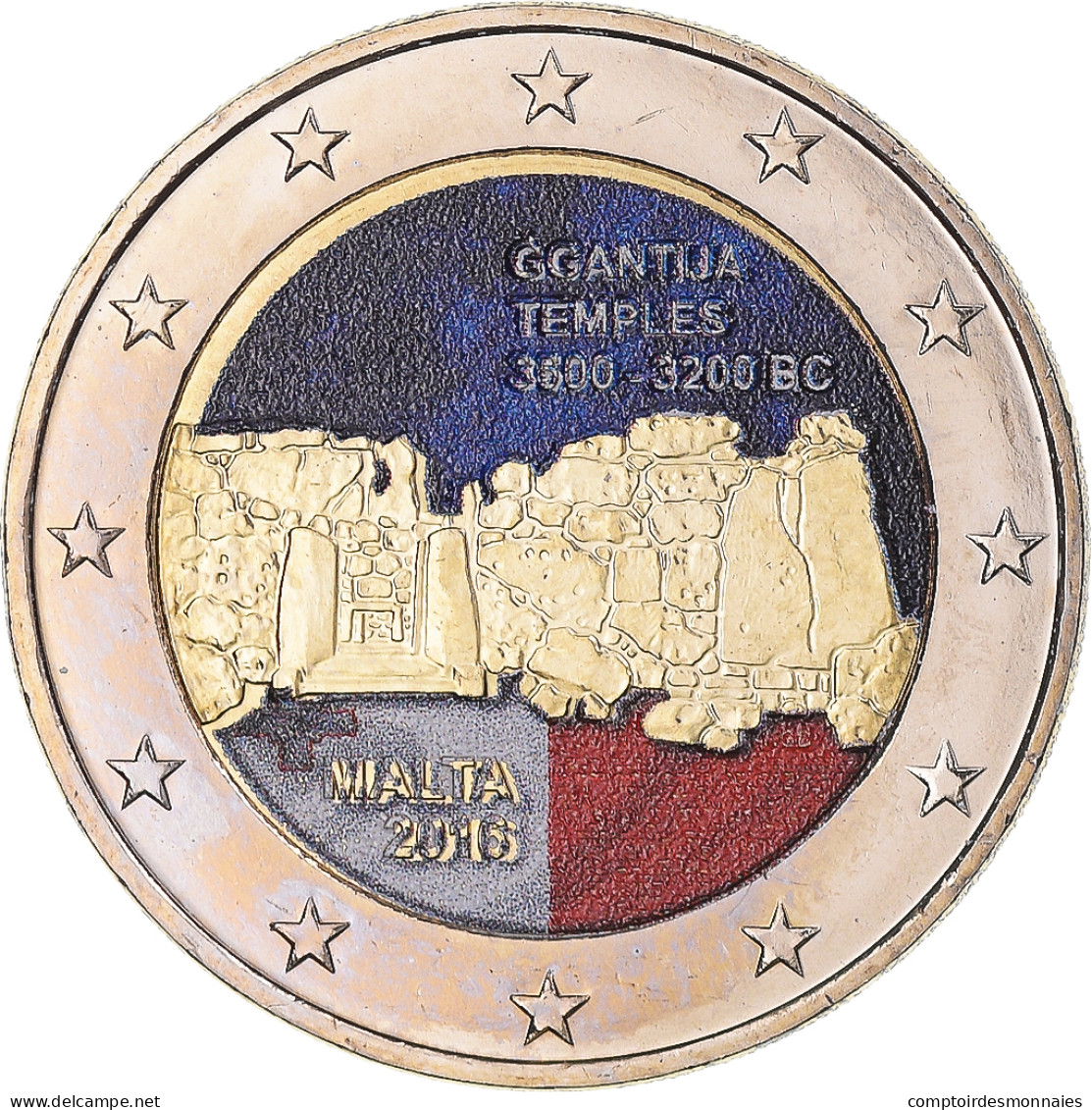 Malte, 2 Euro, Ġgantija Temples, 2016, Colorisé, SPL+, Bimétallique, KM:177 - Malte