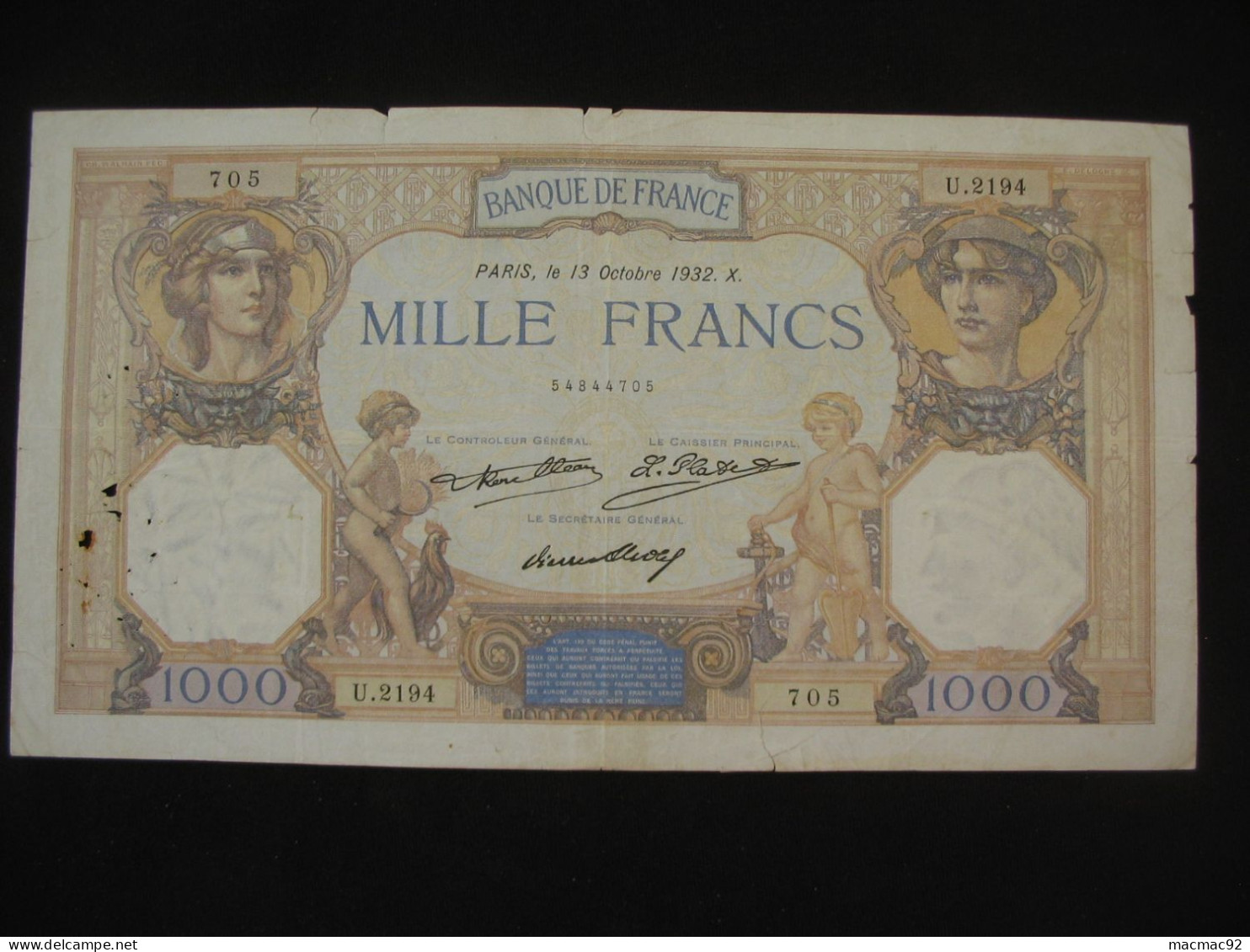 1000 Mille Francs - Céres Et Mercure - 13 Octobre 1932  **** EN ACHAT IMMEDIAT **** - 1 000 F 1927-1940 ''Cérès Et Mercure''