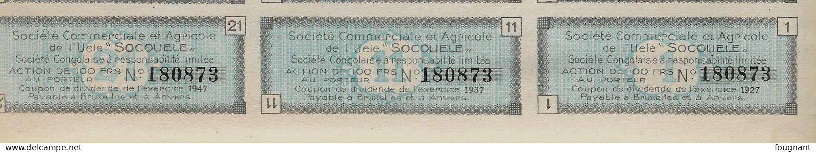 - Action:SOCOUELE,Société Commerciale Et Agricole De L'Uele -Siege Social Titulé ( Congo Belge ) - Agricoltura