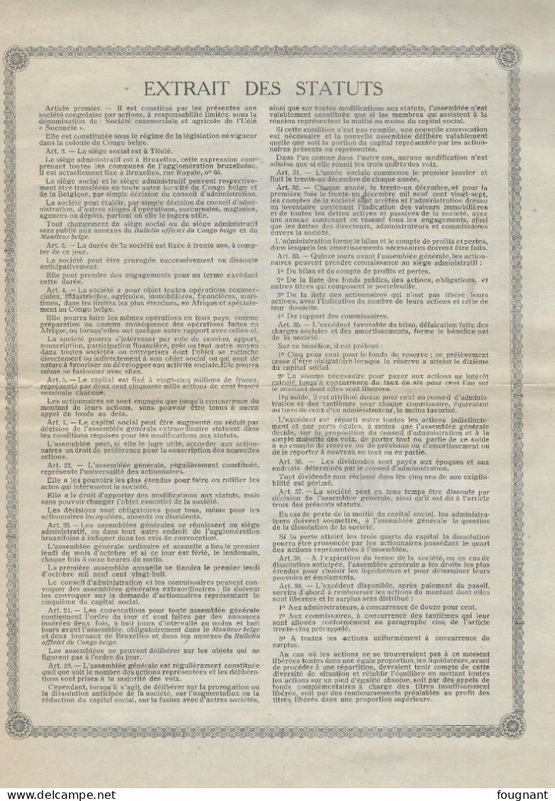 - Action:SOCOUELE,Société Commerciale et agricole de L'Uele -Siege Social Titulé ( Congo belge )