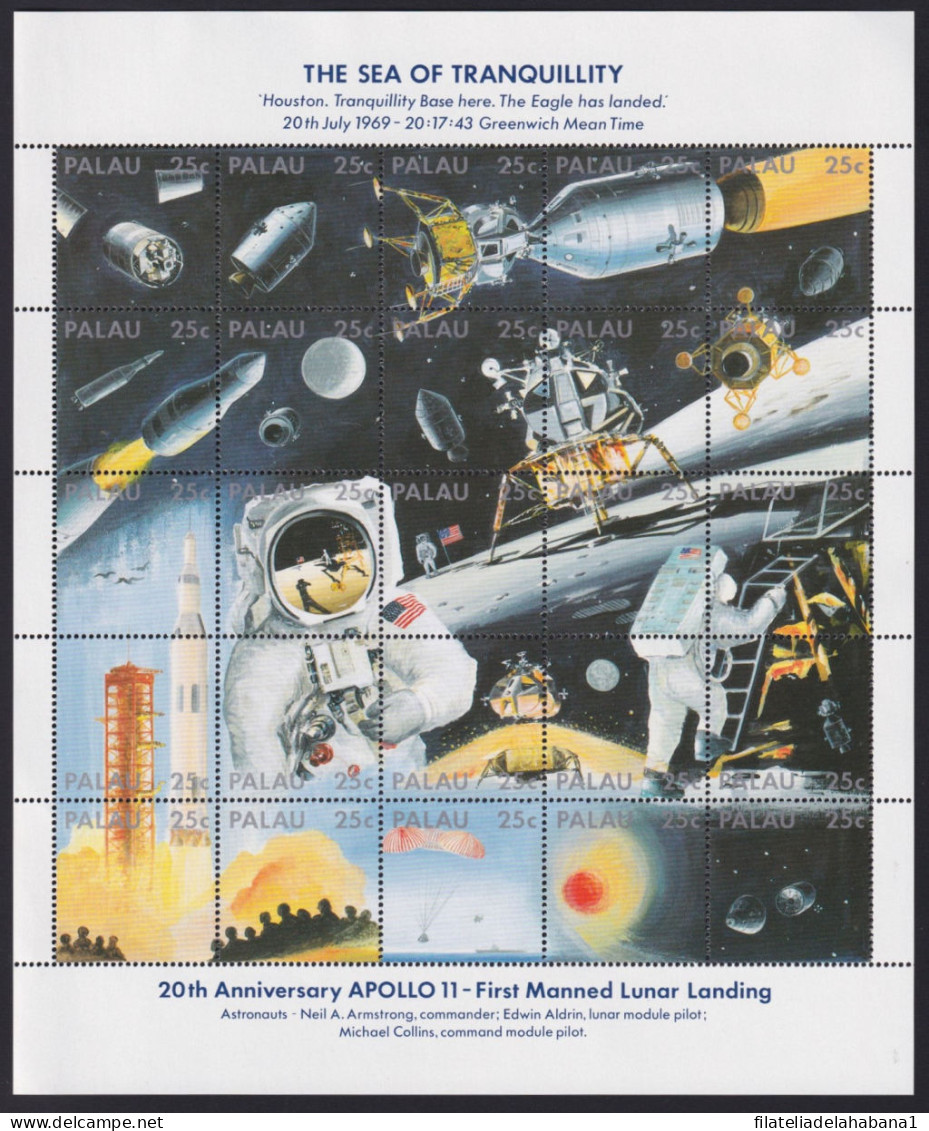 F-EX41355 PALAU MNH 1989 SPACE 20th ANNIV APOLLO 11 FIRT MANNED LUNAR LANDING.  - Océanie