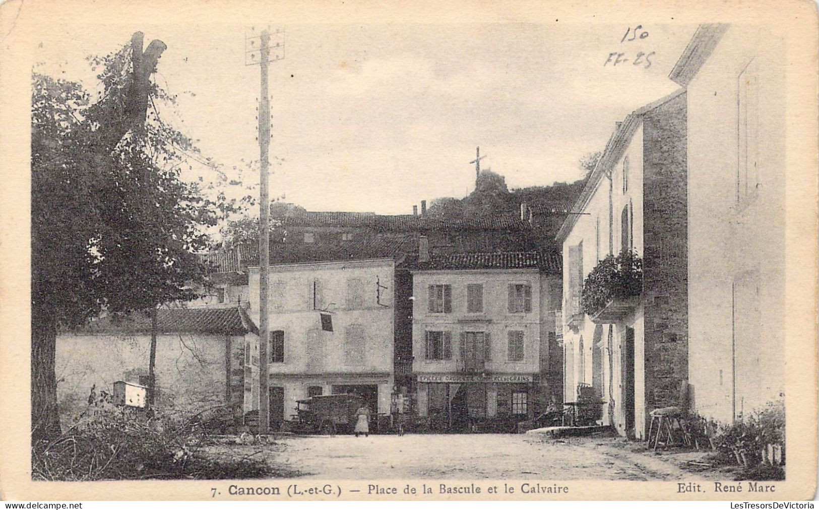 FRANCE - 47 - Cancon - Place De La Bascule Et La Calvaire - Carte Postale Ancienne - Autres & Non Classés