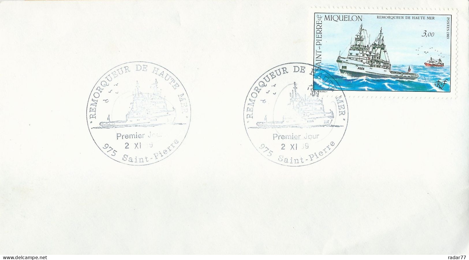 1er Jour FDC Saint-Pierre Et Miquelon N°510 Remorqueur De Haute Mer - 2 Novembre 1989 - FDC