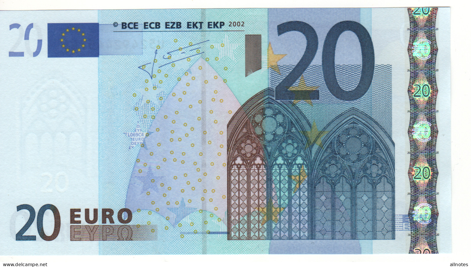 20 EURO  "U"   FRANCIA    Firma Trichet    L 069 C4  Ch. 49  /  FDS - UNC - 20 Euro