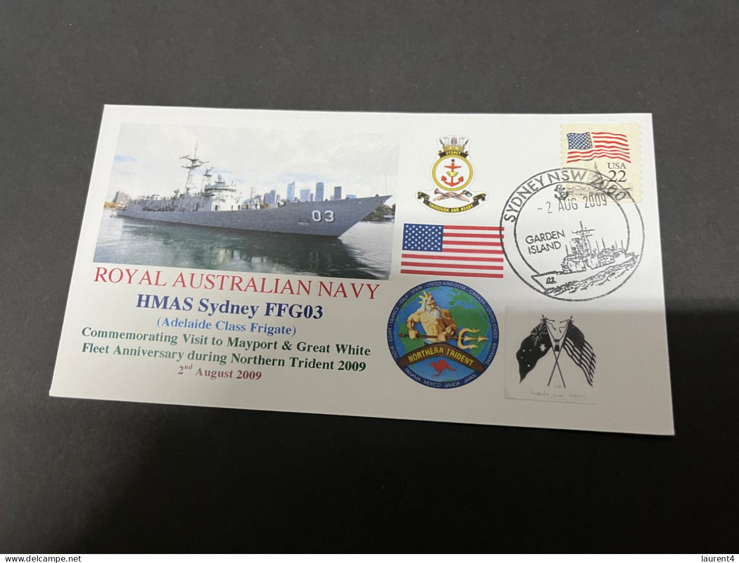 5-7-2023 (1 S 22) Royal Australian Navy Warship - HMAS Sydney FFG 03 (USA Stamp) - Otros & Sin Clasificación