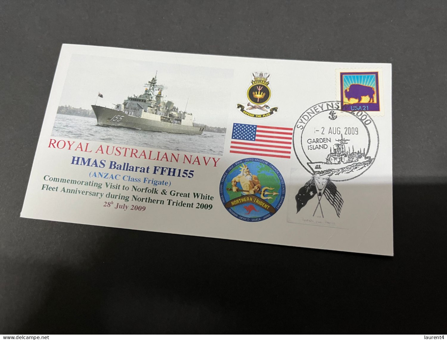 5-7-2023 (1 S 22) Royal Australian Navy Warship - HMAS Ballarat FFH 155 (USA Stamp) - Andere & Zonder Classificatie