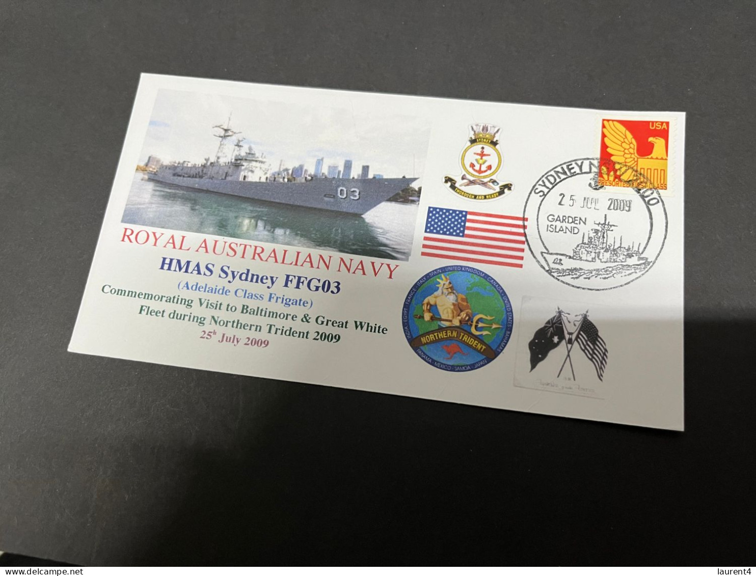 5-7-2023 (1 S 22) Royal Australian Navy Warship - HMAS Sydney FFG 03 (USA Stamp) - Autres & Non Classés