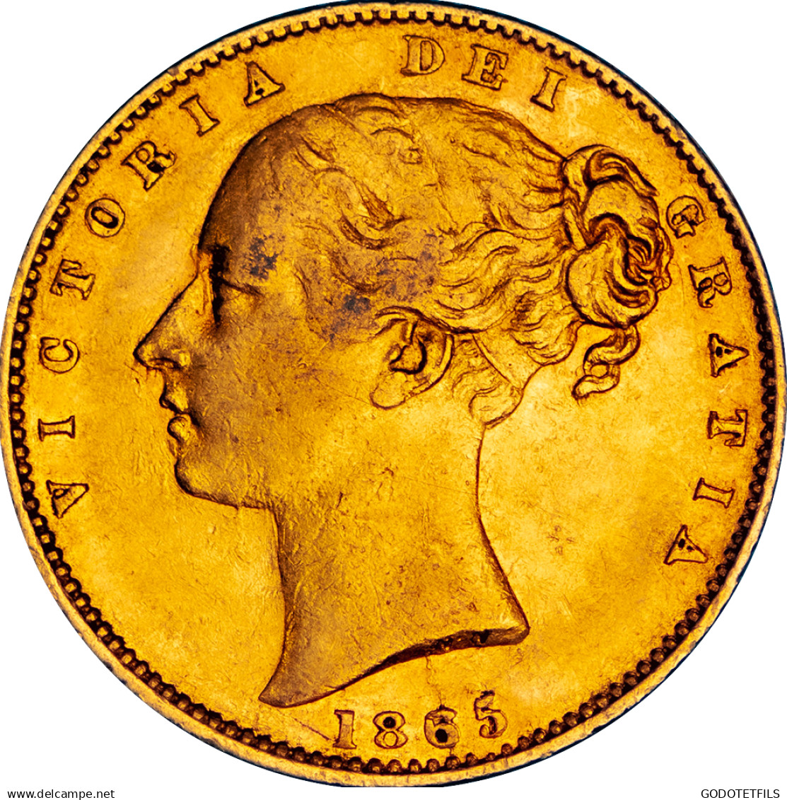 Royaume-Uni Souverain Victoria Buste Jeune Et Armoiries 1865 N°24 - 1 Sovereign