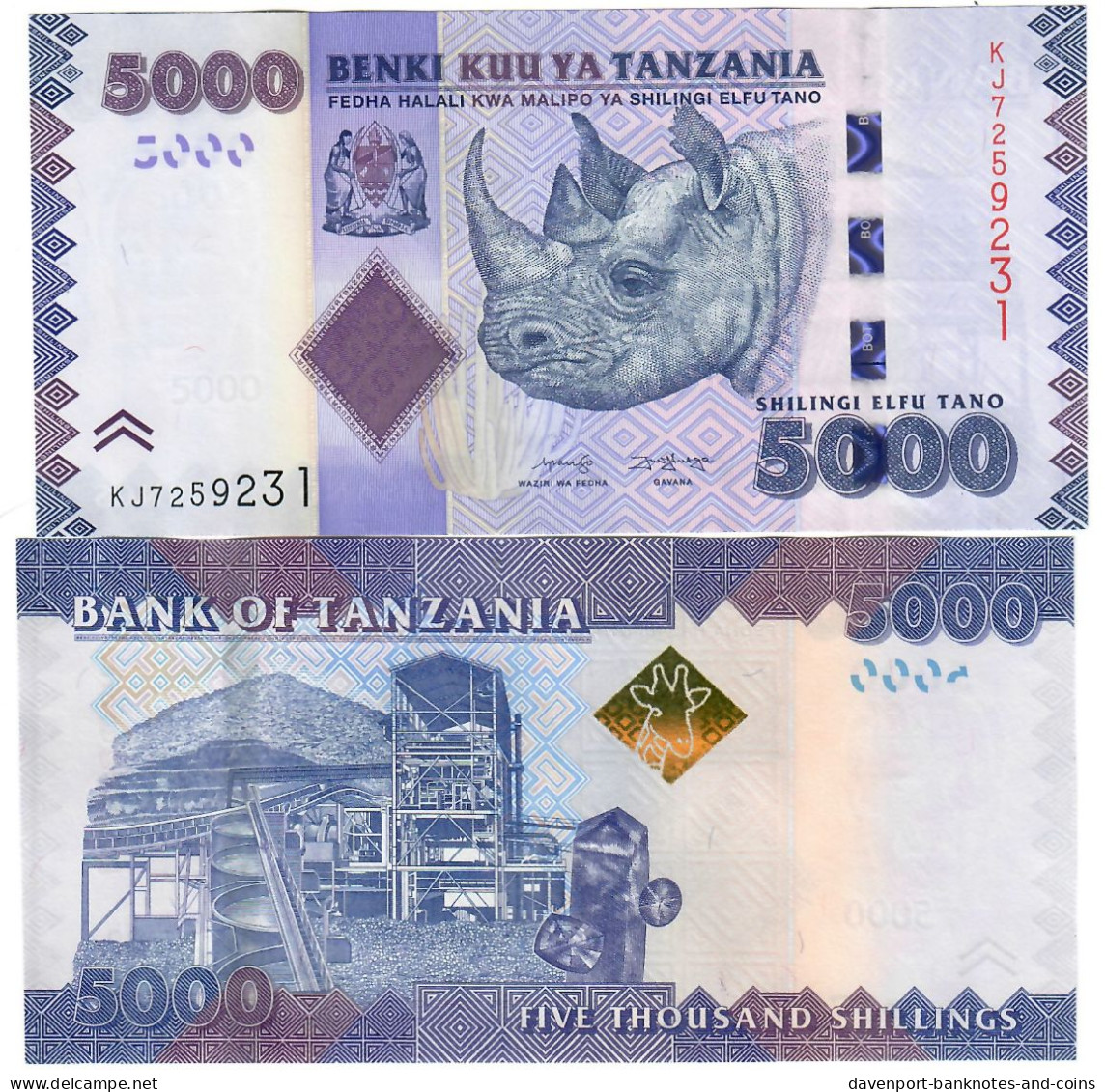 Tanzania 5000 Shillings 2011 (2020) UNC - Tanzania