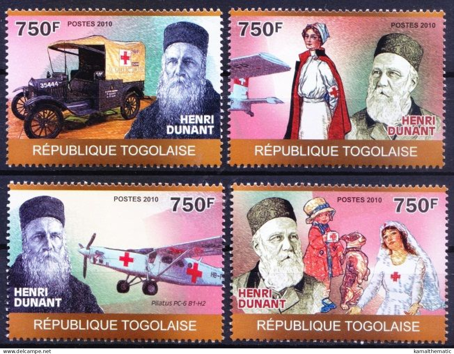 Togo 2010 MNH 4v, Dunant, Red Cross, Air Ambulance, Nurse, Dog - Henry Dunant