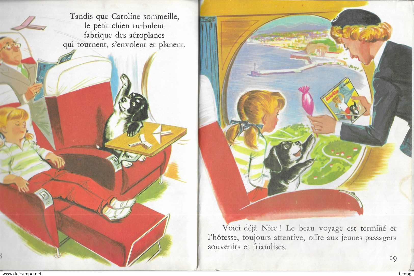 LES ALBUMS ROSES HACHETTE, CAROLINE EN AVION ILLUSTRE PAR PIERRE PROBST - EDITION DE 1966 EN BONNE ETAT, VOIR LES SCANS - Hachette