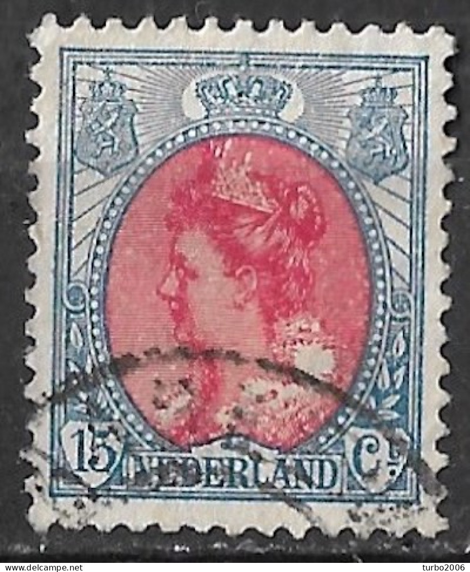 Afwijking Rode Kras Boven Het Oog In 1899 Koningin Wilhelmina 15 Cent Blauw / Rood NVPH 65 - Variétés Et Curiosités