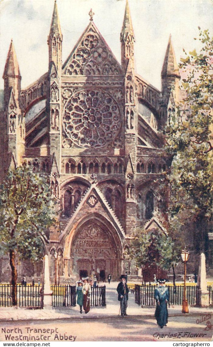 England London Westminster Abbey North Transept Charles E. Flower Signed Illustration - Westminster Abbey