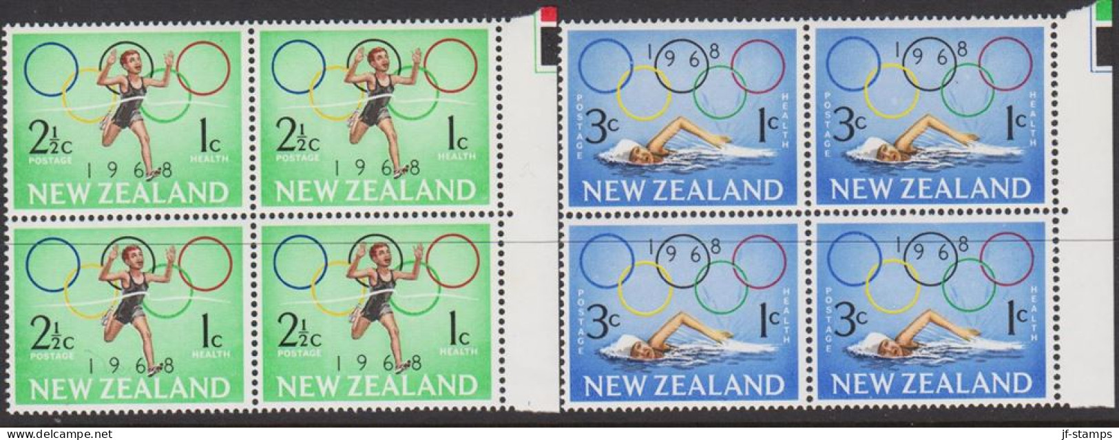 1968. New Zealand. HEALTH Complete Set In 4-blocks Never Hinged.  (MICHEL 487-488) - JF534523 - Brieven En Documenten