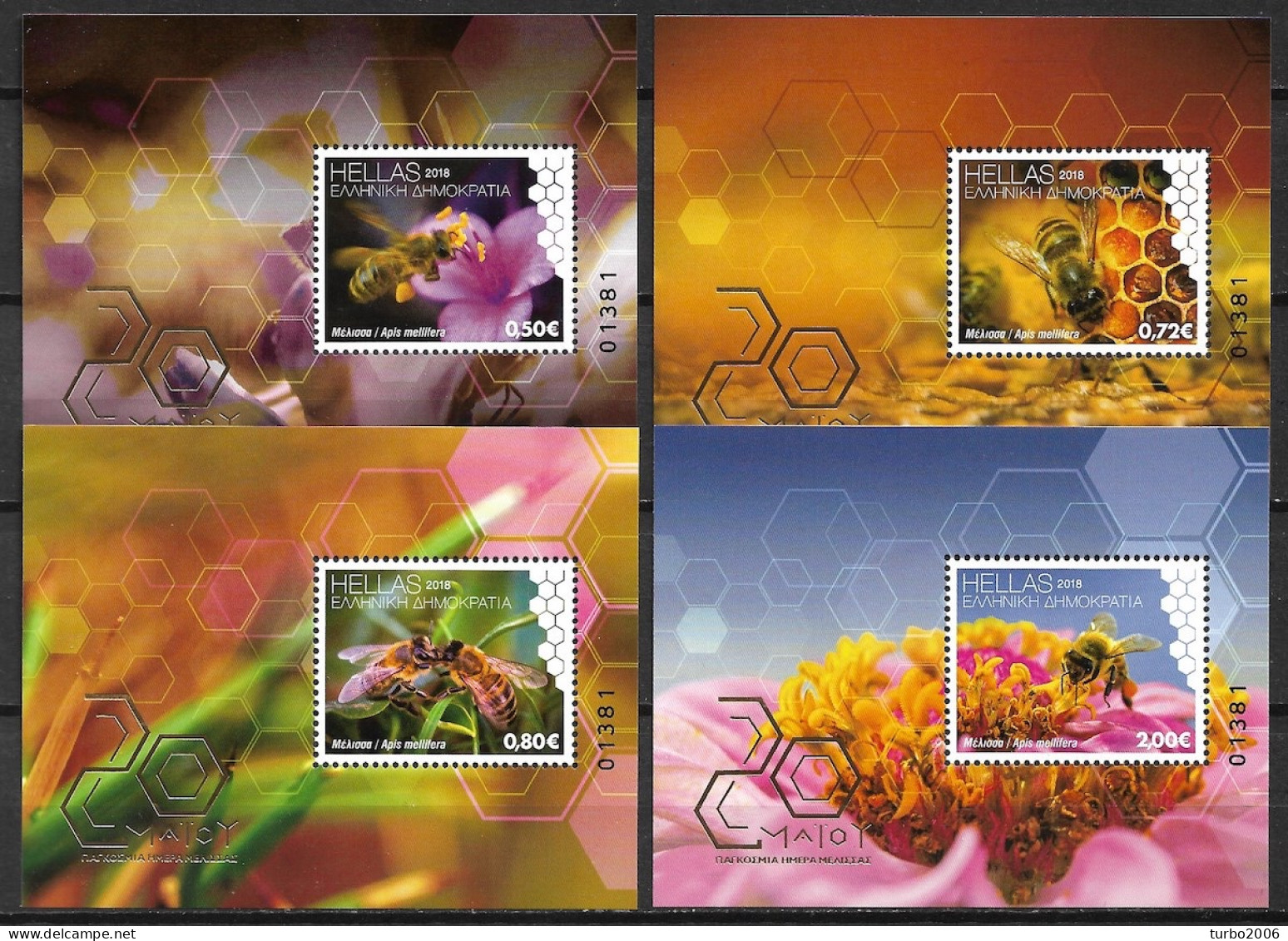 GREECE 2018 World Bee Day Set 3019 / 3022 In 4 MNH Sheets Hellas F 139 / 142 (7.000 Sets Issued) - Blocs-feuillets