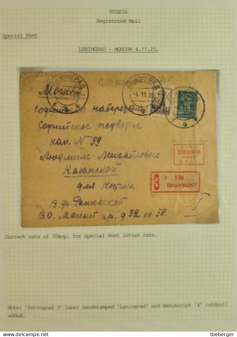 Russia USSR 1925 Special Post Express Mail LENINGRAD To MOSCOW Cover, Ex Miskin (26) - Covers & Documents