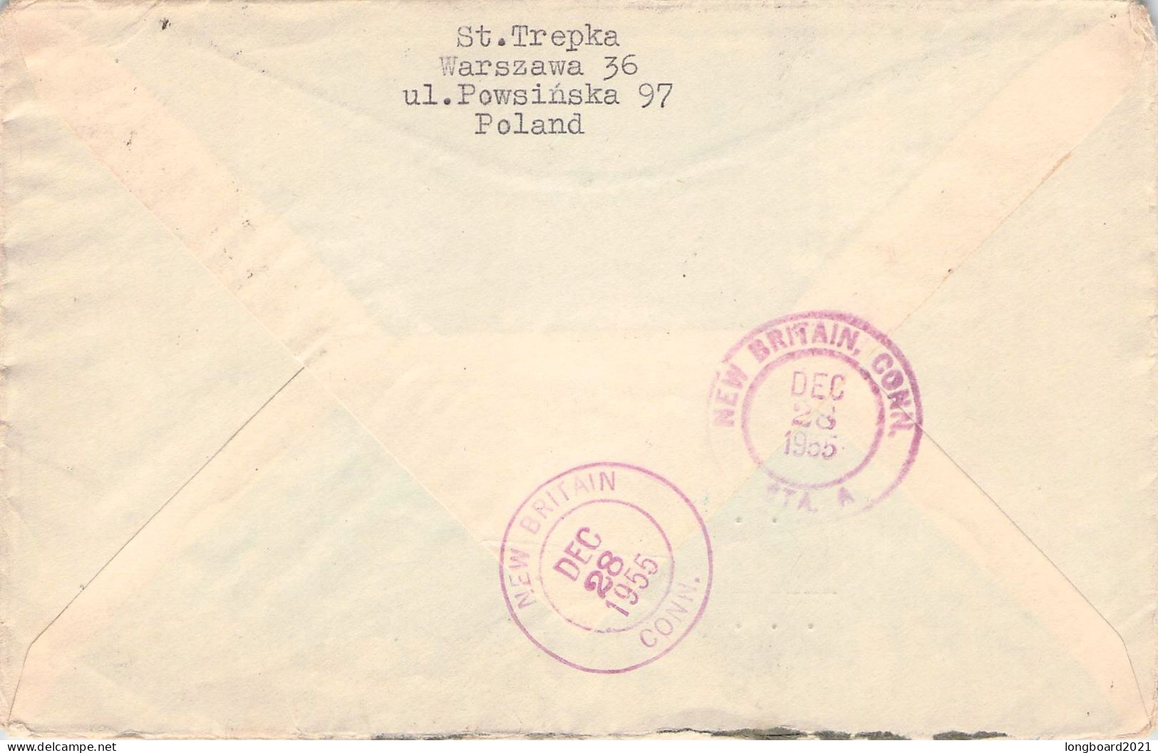 POLAND - REGISTERED AIRMAIL 1955 WARSZAWA > NEW BRITAIN/USA / *359 - Storia Postale