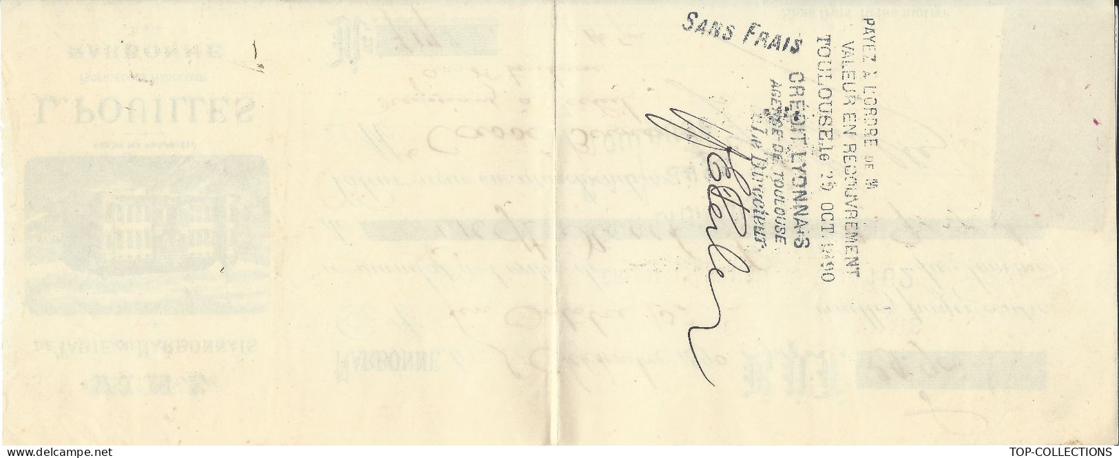 1890  SUPERBE ENTETE VIN VINS  DE NARBONNE Domaine D L.Pouilles Propriétaire Négociant MANDAT FISCAL Pour Toulouse Cassé - 1800 – 1899