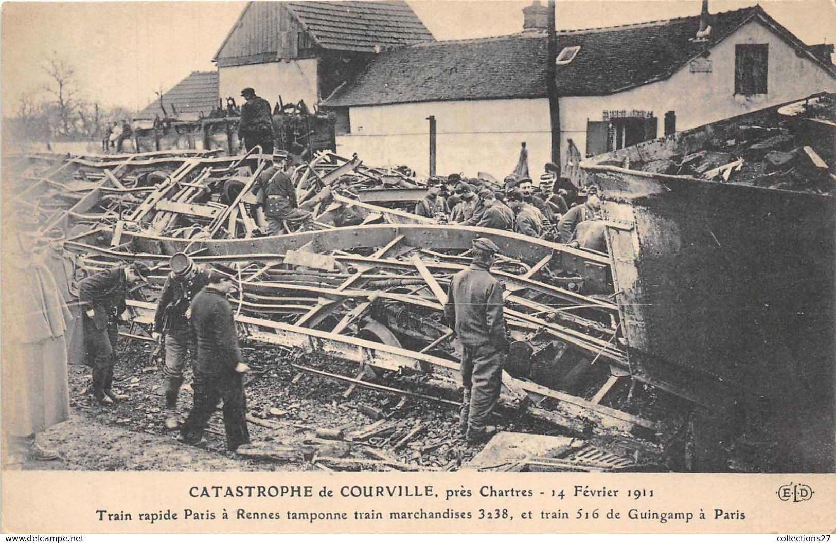 28-COURVILLE- CATASTROPHE PRES CHARTRES 14 FEV 1911 TRAIN RAPIDE PARIS A RENNES TAMPONNE TRAIN DE MARCHANDISES 3238.... - Courville