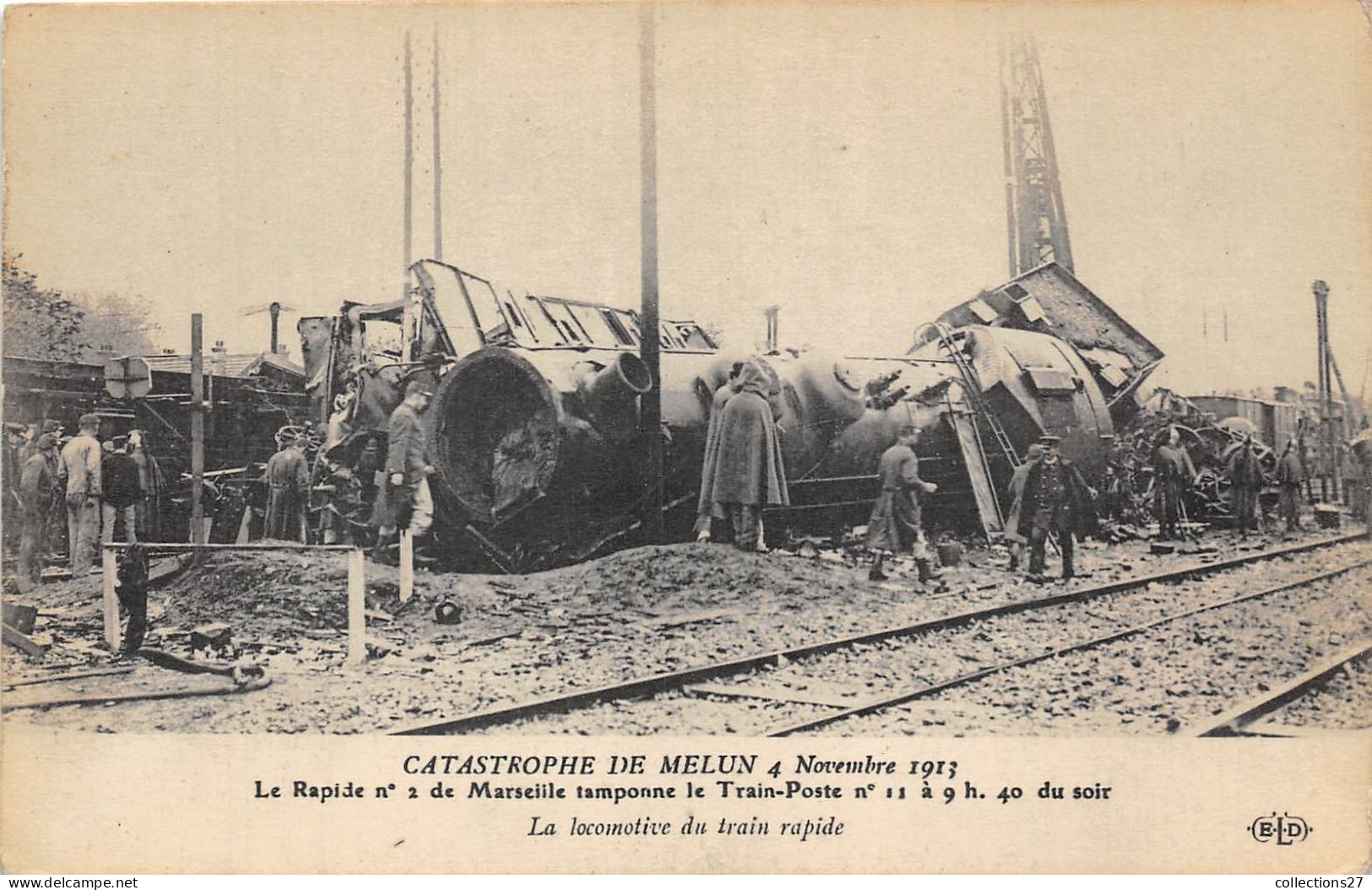 77-MELUN- CATASTROPHE DU 4 NOV 1913- LA RAPIDE N°2 DE MARSEILLE TAMPONNE LE TRAIN-POSTE N°11 A 9 H 40 DU SOIR... - Melun