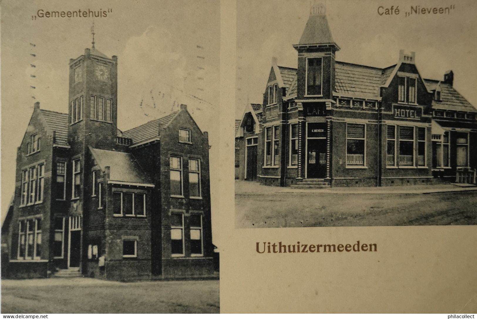 Uithuizermeeden (Grn.) Gemeentehuis - Cafe Nijeveen 1915Topkaart - Other & Unclassified