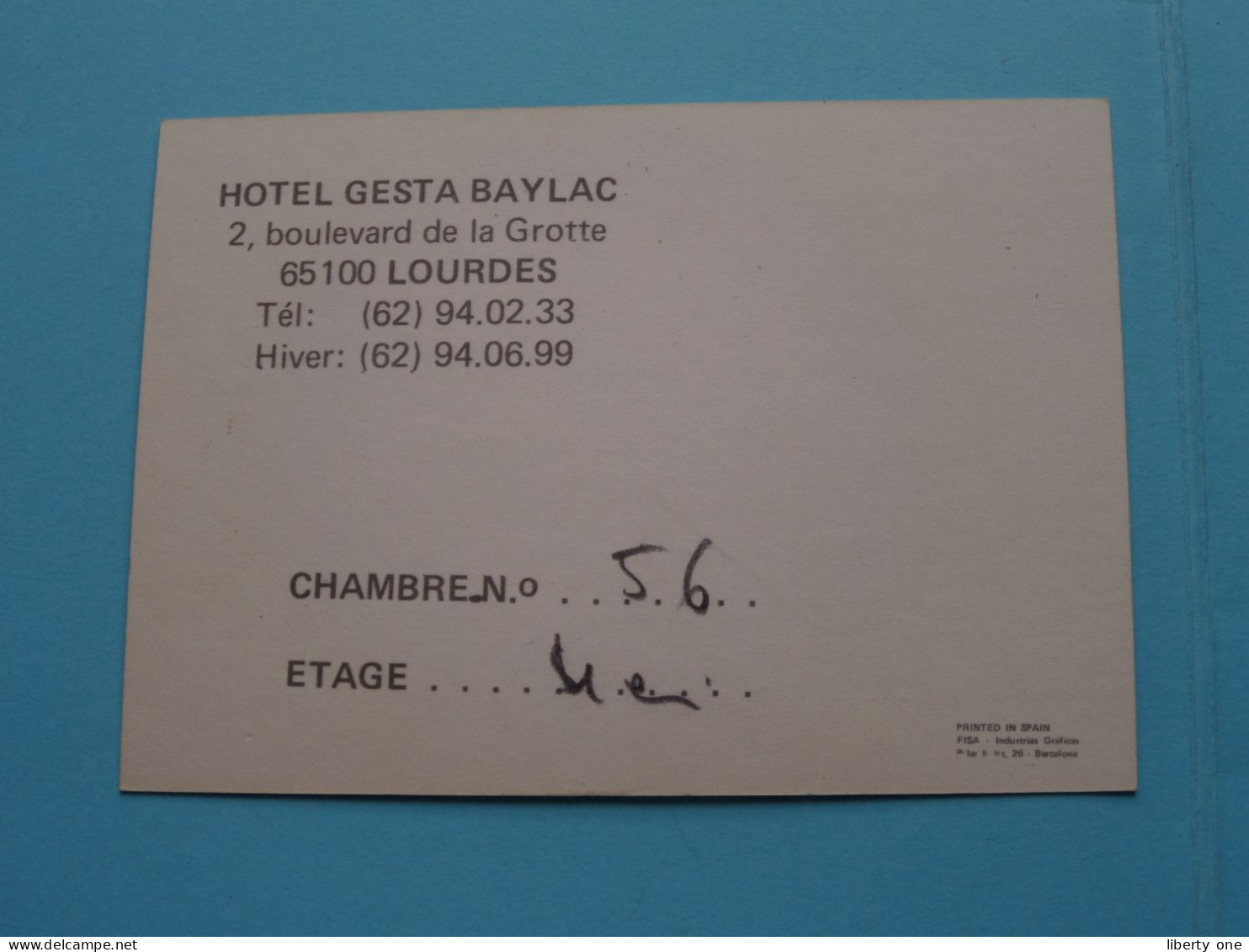 Hotel " GESTA BAYLAC " Lourdes Blvd De La Grotte > France ( Zie / Voir SCAN ) CDV ! - Cartes De Visite