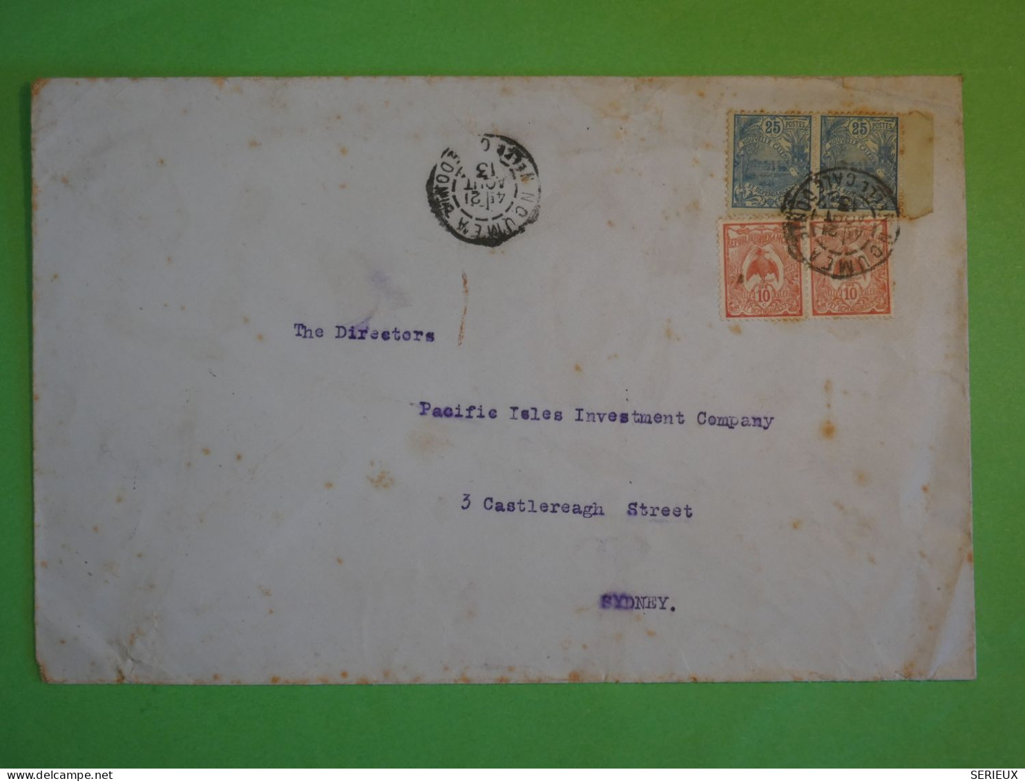 BV4 NOUVELLE CALEDONIE  BELLE  LETTRE RARE  1913  NOUMEA A SYDNEY AUSTRALIA+PAIRES BORD DE FEUILLE ++AFF.INTERESSANT+ - Covers & Documents