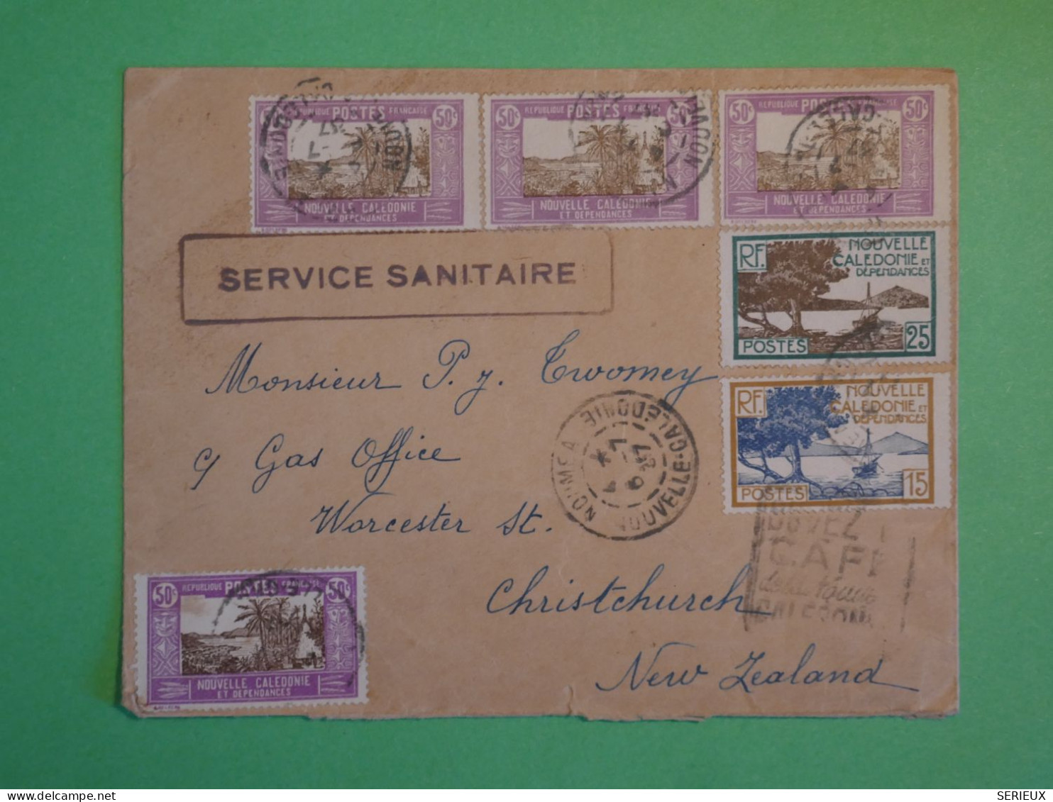 BV4 NOUVELLE CALEDONIE  BELLE  LETTRE RR RECO 1937 NOUMEA A CHRISTCHURCH NEW ZEALAND +SERV. SANITAIRE+AFF.INTERESSANT+ - Cartas & Documentos