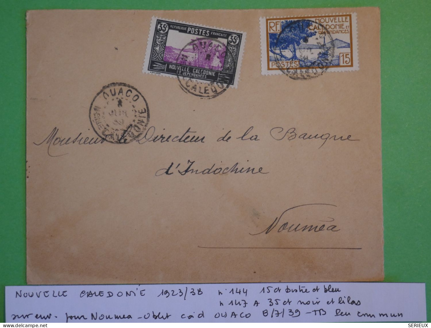 BV4 NOUVELLE CALEDONIE  BELLE  LETTRE RR 1937 PETIT BUREAU OUACO A NOUMEA +AFF.INTERESSANT+ - Briefe U. Dokumente