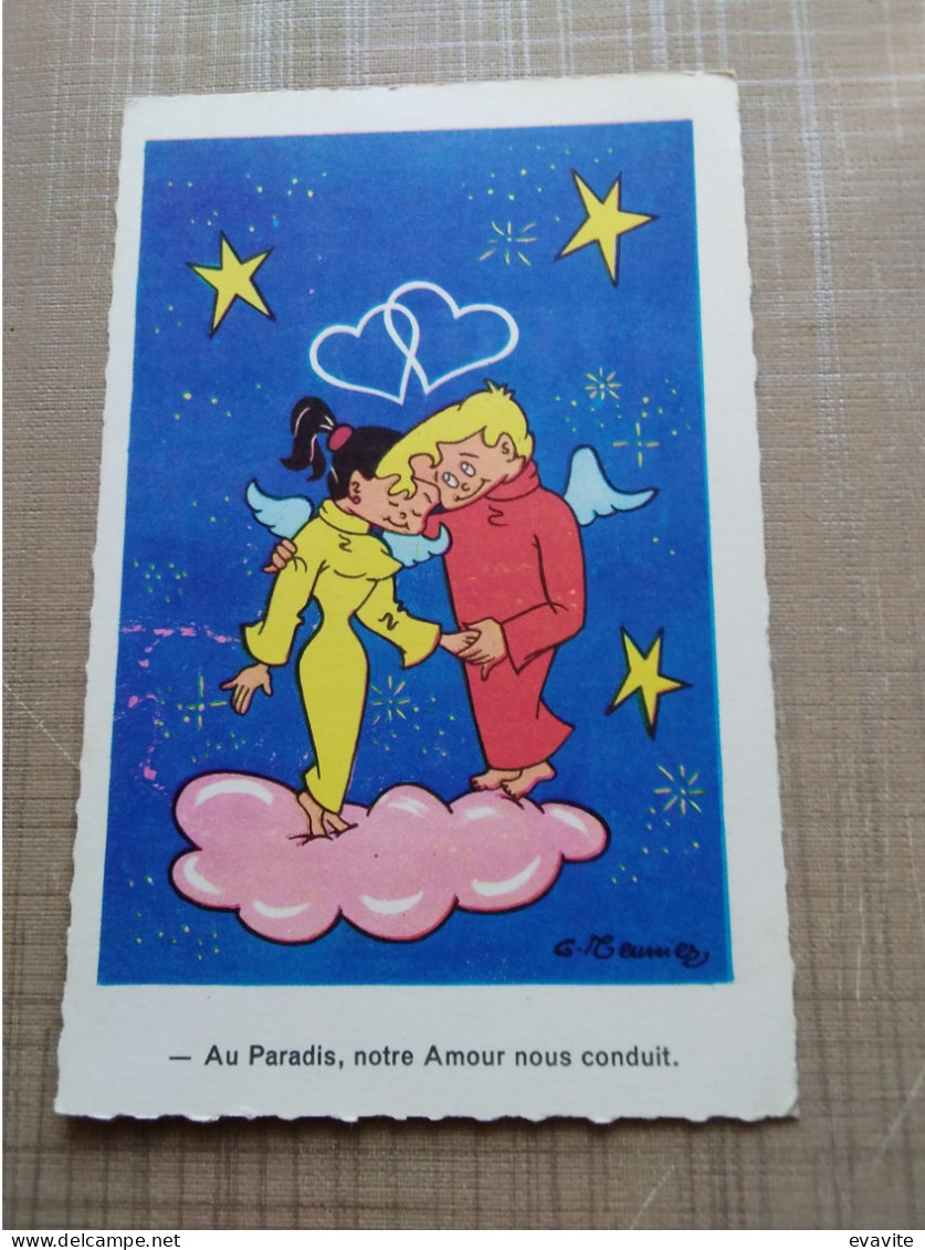 CPSM  Editions Picard  Illustrateur  G. Meunier - Humour -  Au Paradis, Notre Amour Nous Conduit!  Amoureux Sur Un Nuag - Meunier, G.