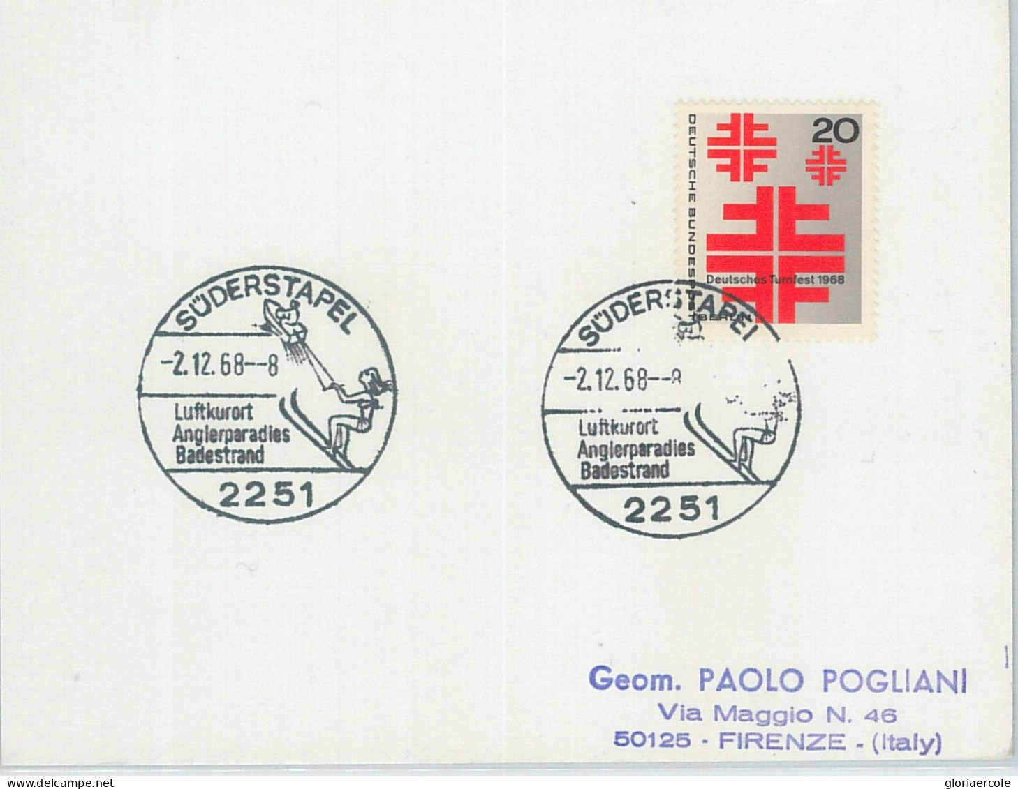 75950 - GERMANY  - Postal History - EVENT Postmark 1968 SPORT Water Skiing - Water-skiing
