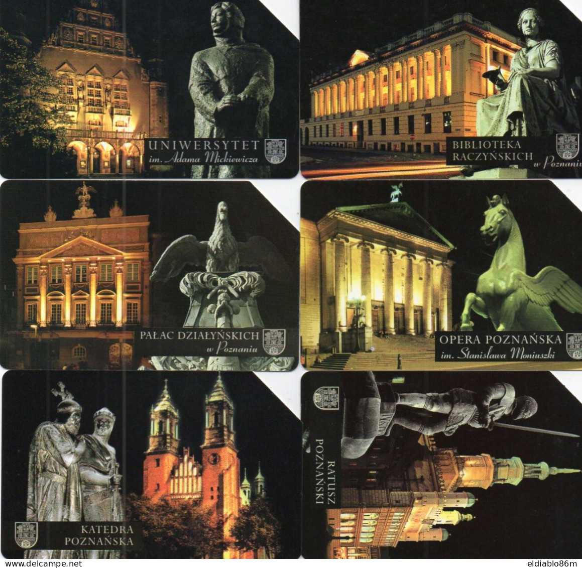 POLAND - MAGNETIC CARD - COMPLETE SET POZNAN NIGHT VIEW - 6 CARDS - Pologne