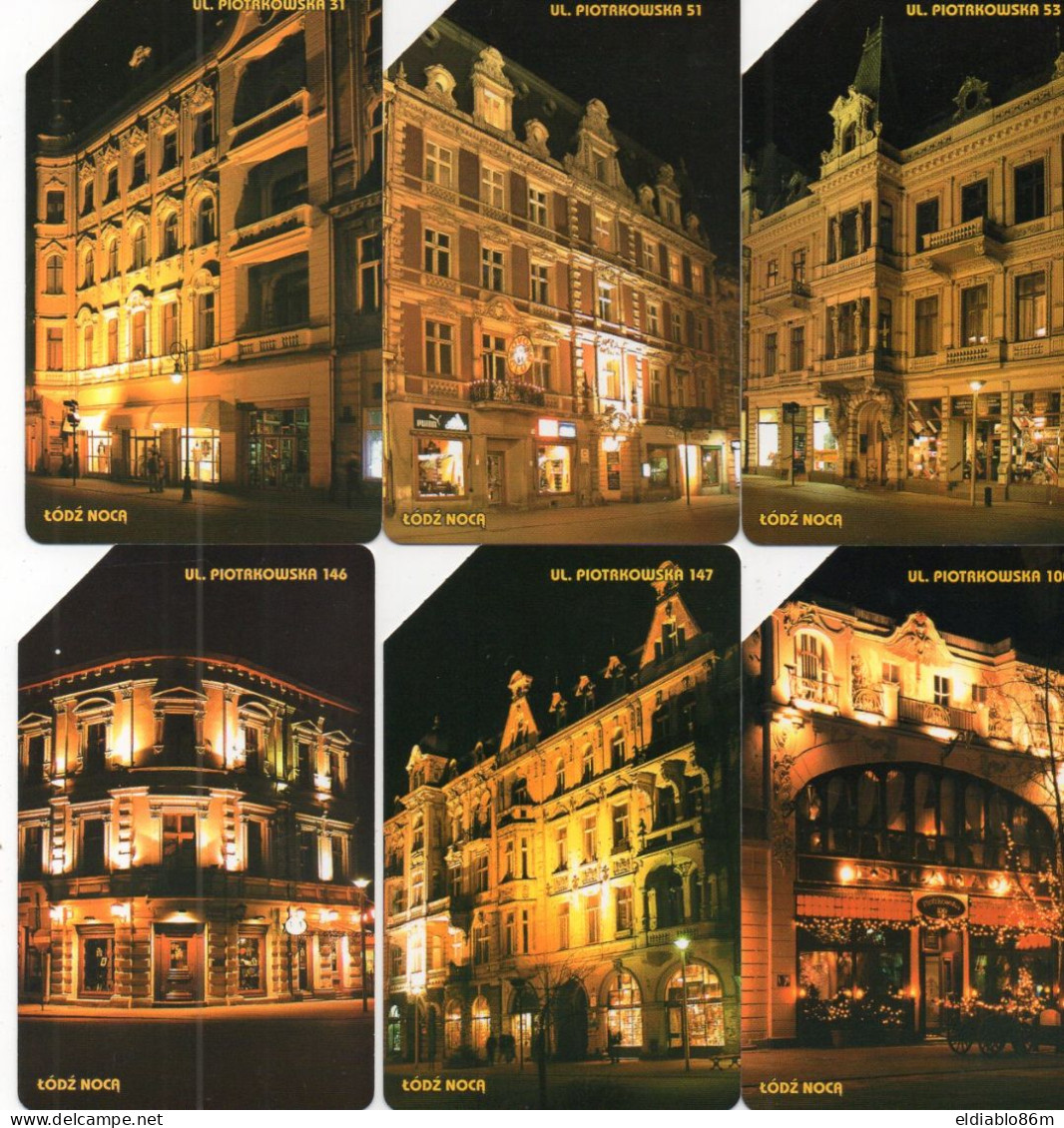 POLAND - MAGNETIC CARD - COMPLETE SET LODZ NIGHT VIEW - 6 CARDS - Pologne