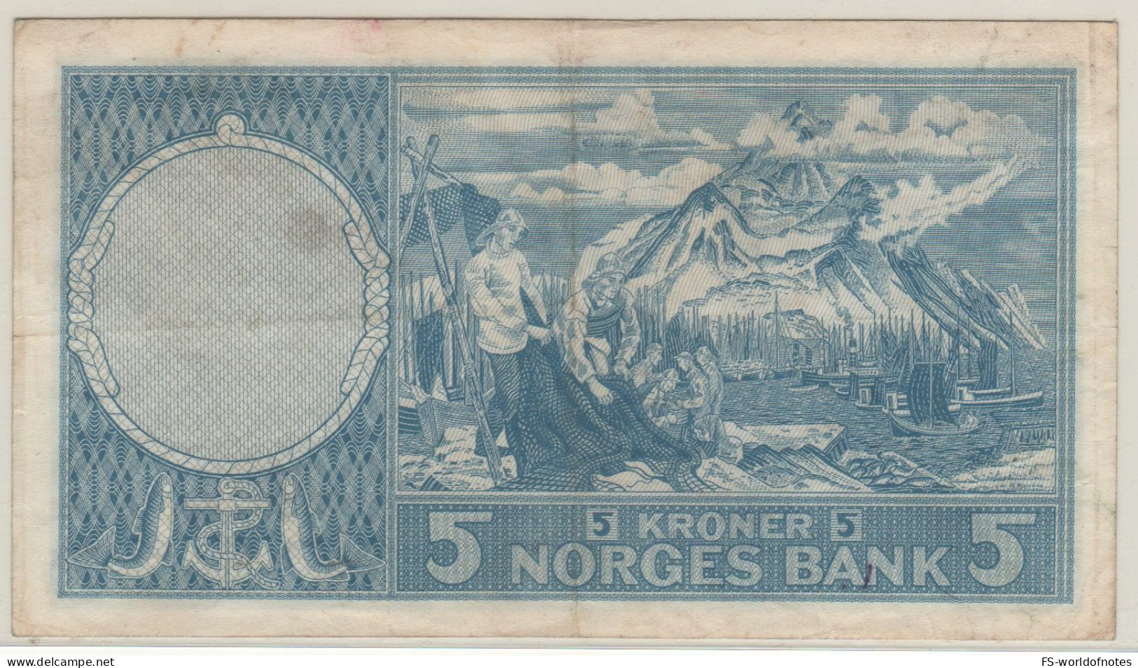 NORWAY  5 Kroner   P30g   Dated  1962  ( Fridtjof Nansen  +  Fishery At Back ) - Norvège