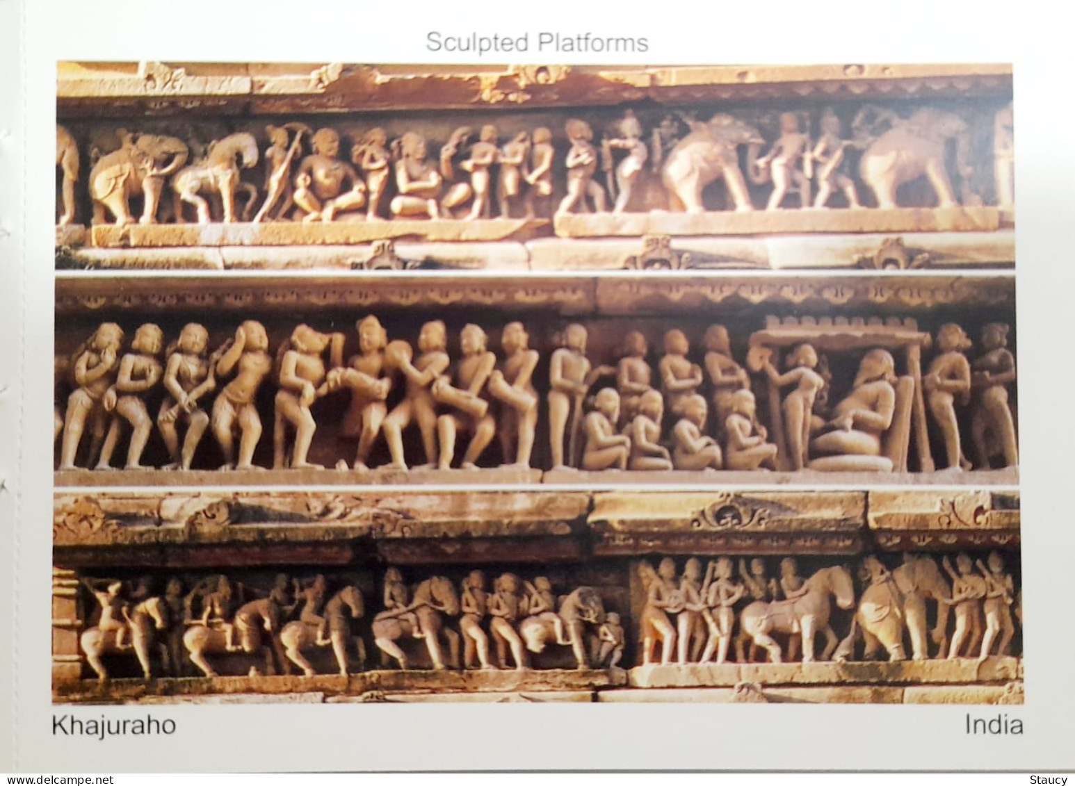 India Khajuraho Temples MONUMENTS - Sculpted Platform Picture Post CARD New As Per Scan - Völker & Typen